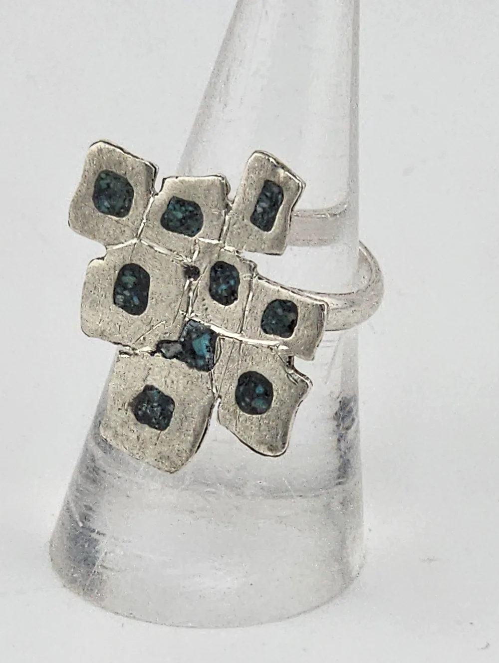 INLAY TURQUOISE ADJUSTABLE RING HANDMADE STERLING